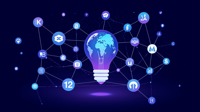 DeFi network illustration with lightbulb globe connected to crypto and DEX aggregator icons